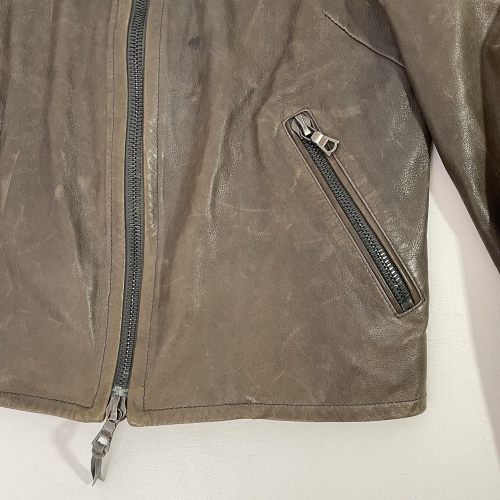 Coach Brown Leather Mid Jacket Womens Size 2 Distressed Zippers Made in Turkey - Picture 7 of 16